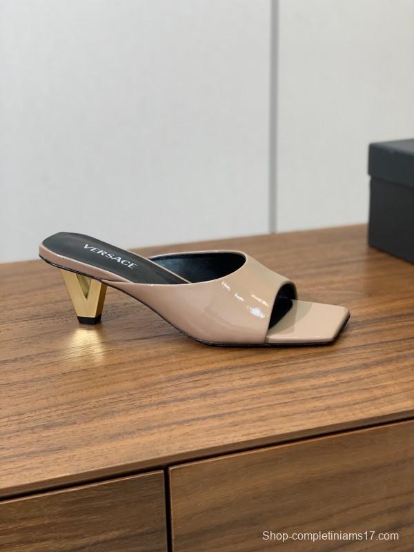 2025 Women VERSACE Beige Patent Leather Slippers