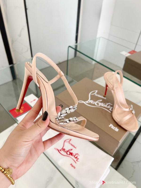 2025 Women ChristianLouboutin Champagne Silk High Heel Crystal LY00300