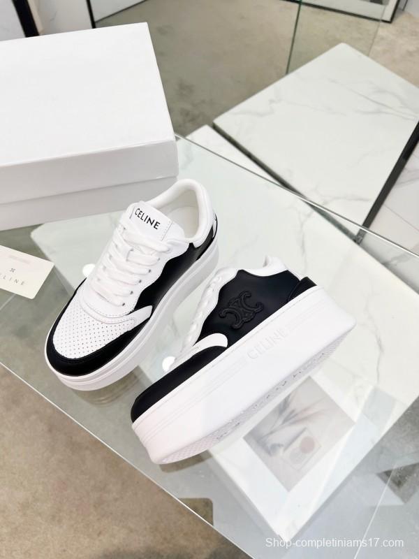 2025 Women CELINE Black White Leather Sneakers KFY00270