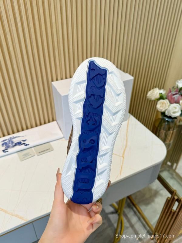 2024 Men Burberry Brown Black White Canvas Casual Sneakers MJ00320