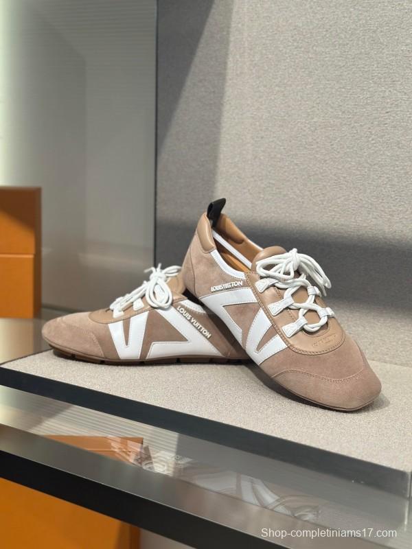 2025 Men Louis Vuitton Beige White Suede Leather Sneakers LY00340