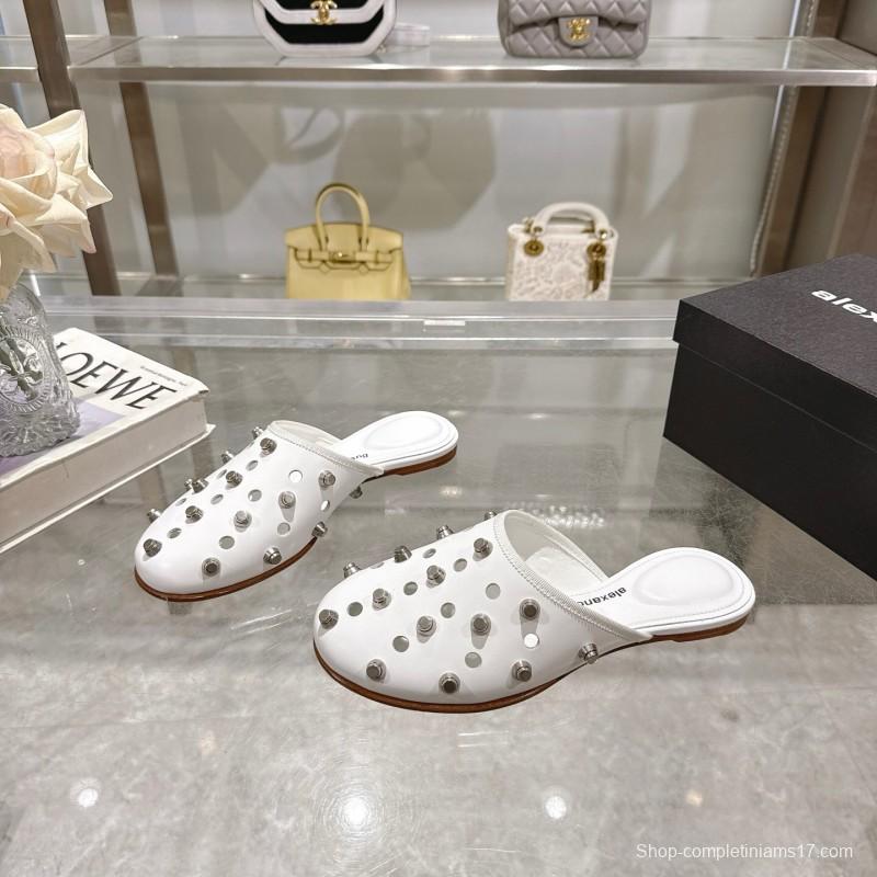 2025 Slippers Alexander Wang White Leather Studded LY00310