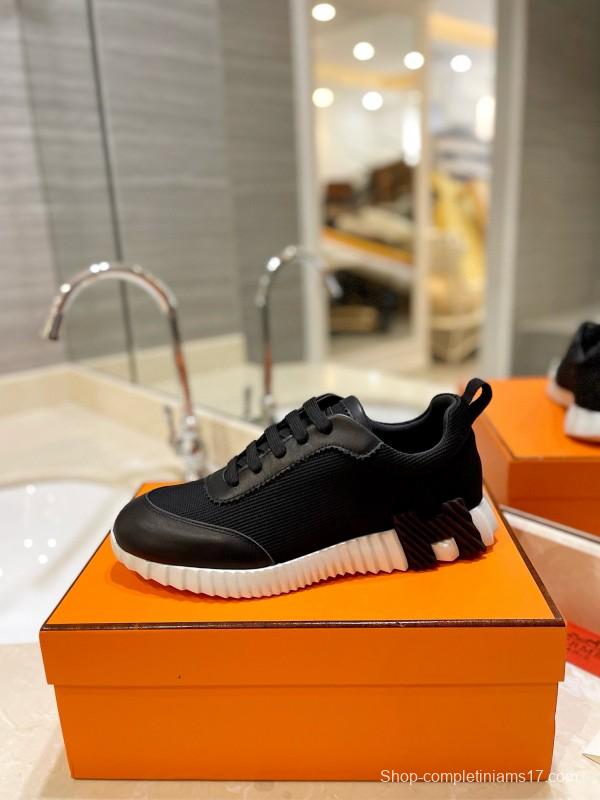 2024 Unisex Hermès Black Imported Glazed Calfskin Imported Rain Velvet Casual Sneakers MJ00320