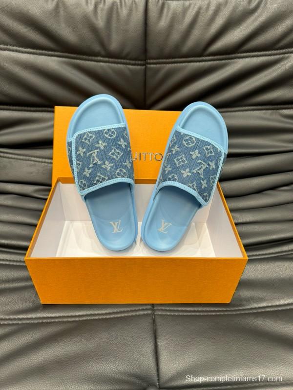 2024 Slippers Louis Vuitton Blue Denim Slippers MJ00200
