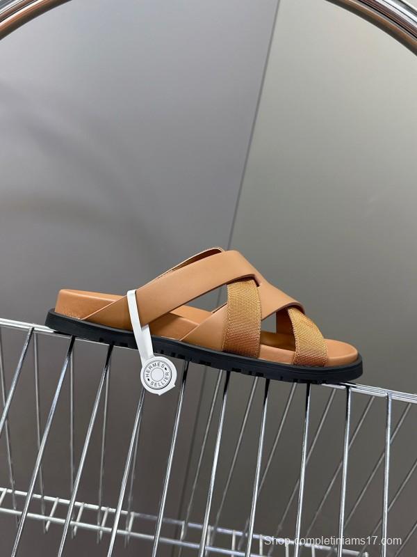 2025 Slippers Hermès Brown Leather Slippers