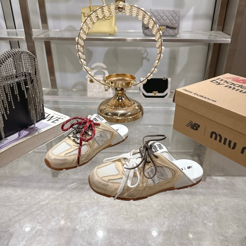 2025 Women Miu Miu Beige White Leather Sneakers