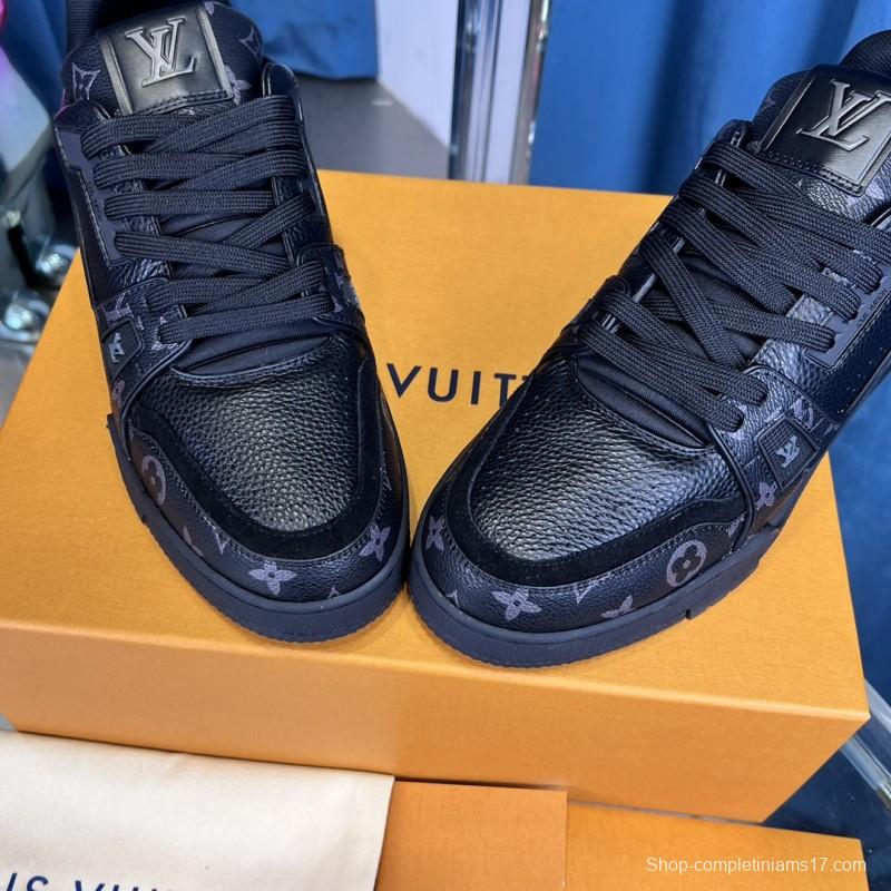 2025 Unisex Louis Vuitton Black Grey Leather Trainer
