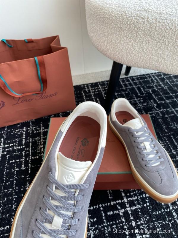 2024 Unisex Loro Piana Grey Suede Calf Leather Trainers MJ00320