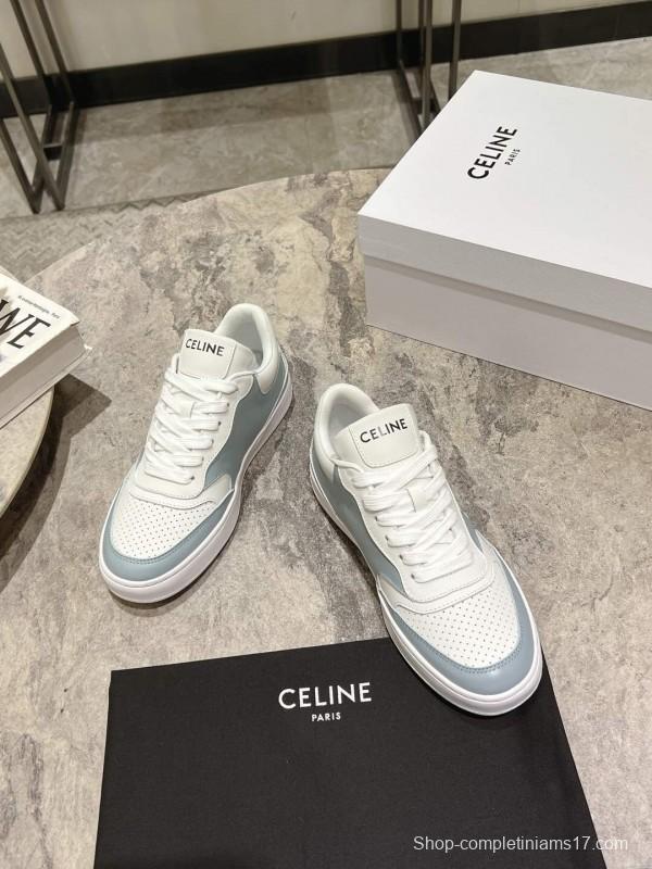 2025 Women Celine White Light Blue Leather Sneakers