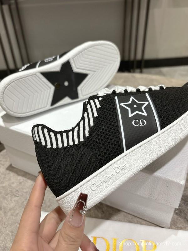 2025 Women Dior Black White Knit Leather Sneakers KFY00330