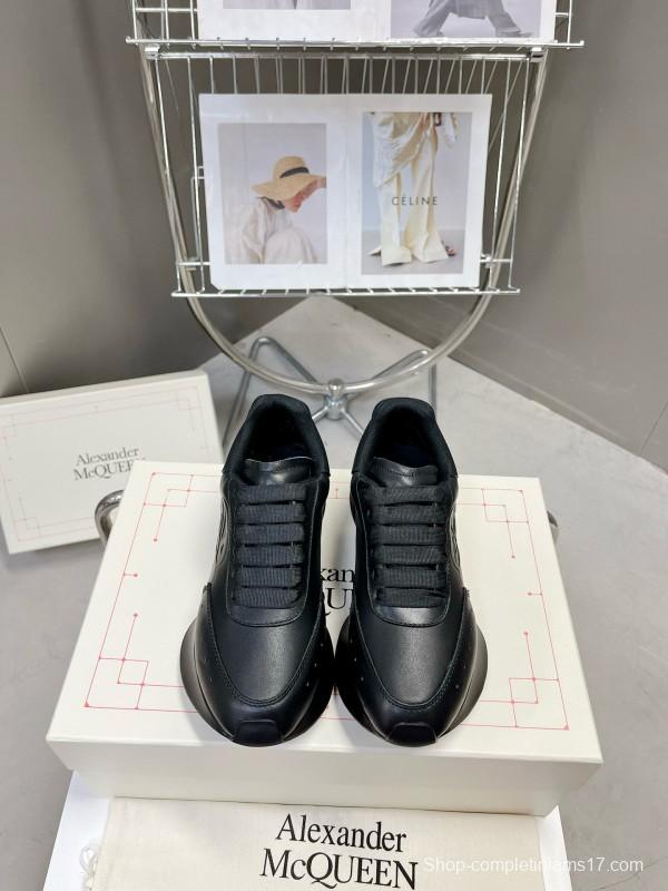 2024 Unisex Alexander McQueen Black Leather Sneaker Seal Logo MJ00370