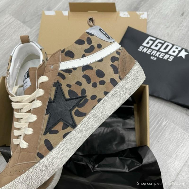 2024 Unisex GGDB Beige Brown Leopard Suede Leather High Top Sneakers MJ00300