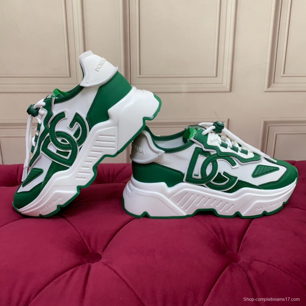 2025 Unisex Dolce & Gabbana Green White Leather Lycra Sneakers DG LY00330(F)/LY00340(M)