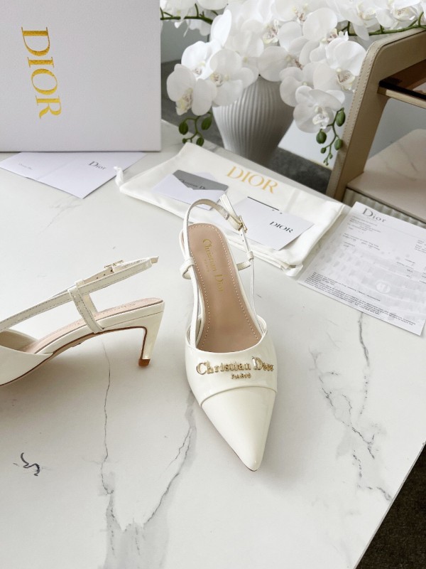 2025 Women Dior Ivory Leather Slingback High Heels KFY00310