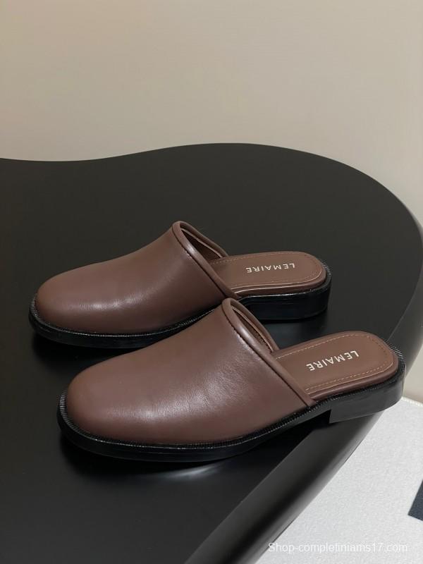 2025 Slippers Lemaire Brown Leather Slippers KFY00310