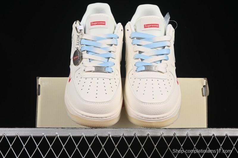 Nike Air Force 1 '07 Low Supreme Collaboration Two-Tone Beige Blue Casual Skate Shoes - XX3168-179