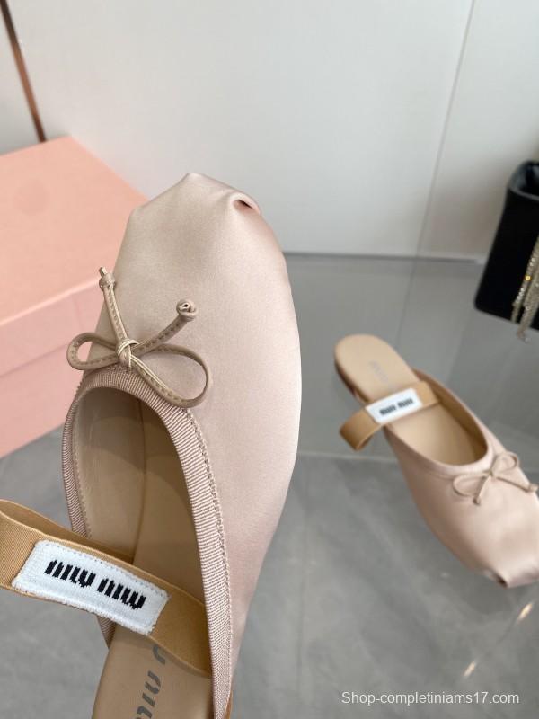 2025 Women Miu Miu Beige Satin Slippers KFY00280