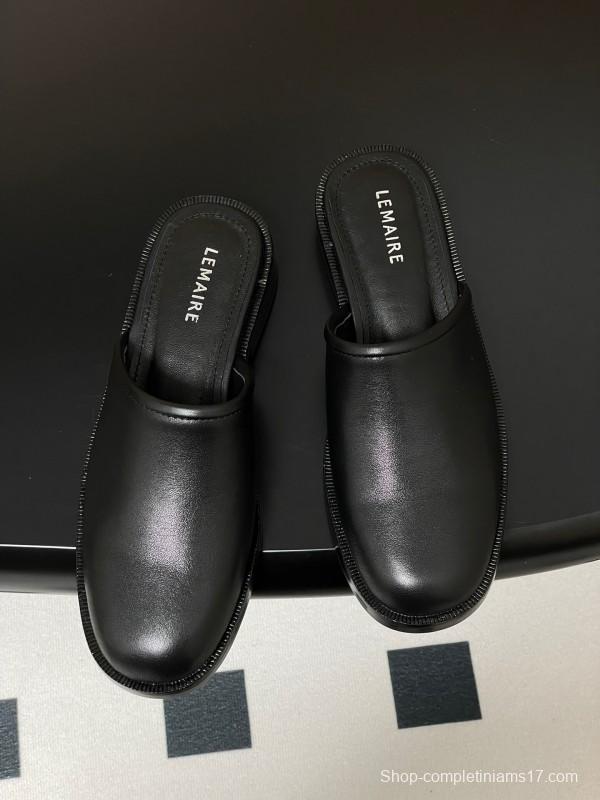 2025 Slippers Lemaire Black Leather Slippers KFY00310