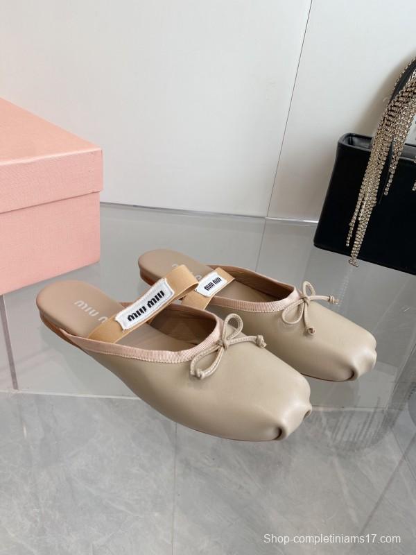 2025 Women Miu Miu Beige Suede Ballet Flats KFY00280
