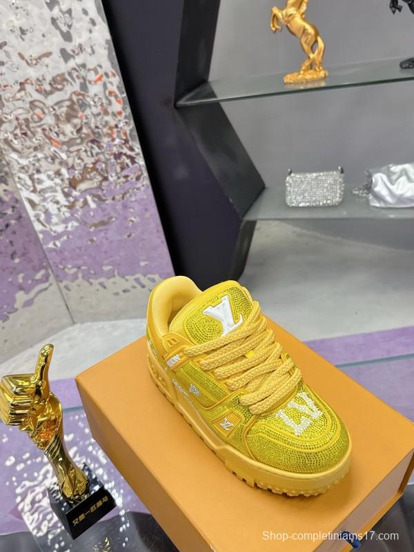 2025 Unisex Louis Vuitton Yellow Crystal Mesh Plimsolls Bing Bing AS00420