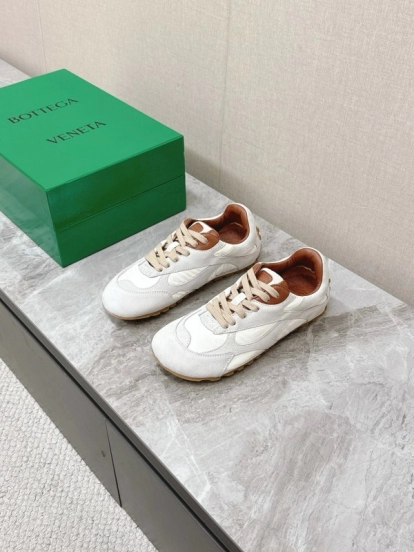 2025 Unisex Bottega Veneta White Nylon Suede Sneakers Woven Pattern KFY00290
