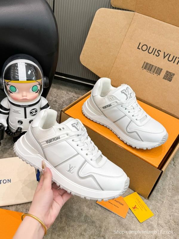 2025 Unisex Louis Vuitton White Leather Sneakers Run Away Maxi AS00390