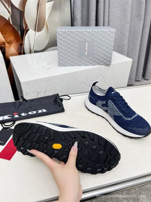 2025 Unisex Kiton Blue White Knit Sneakers AS00320