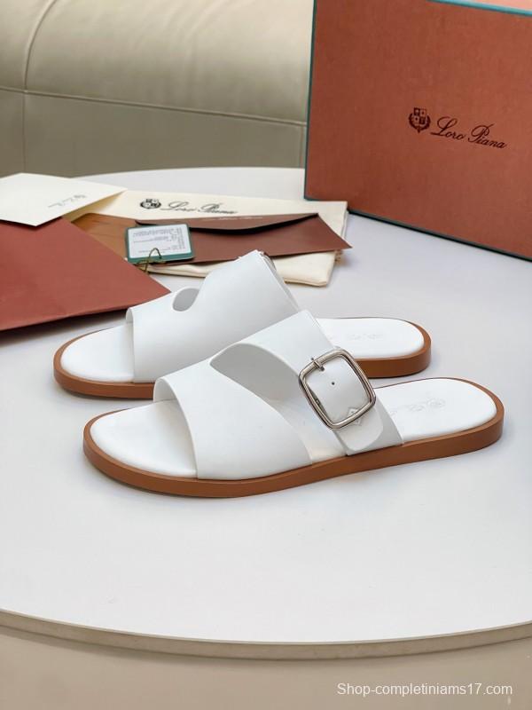 2025 Men Loro Piana White Leather Slippers AS00250
