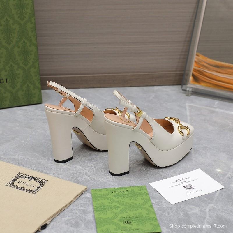 2025 Women Gucci White Lamb Leather Platform High Heels KFY00320