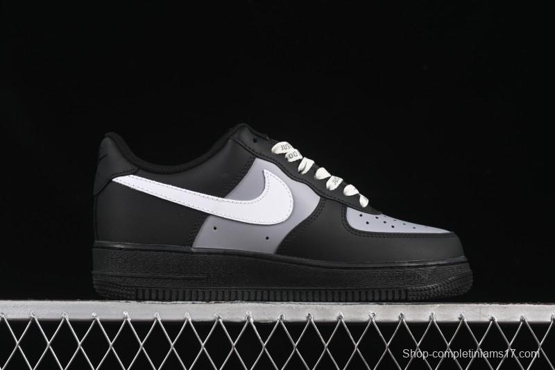 Nike Air Force 1 '07 Low Black Silver Court Low-Top Casual Sneakers - ZH0316-085