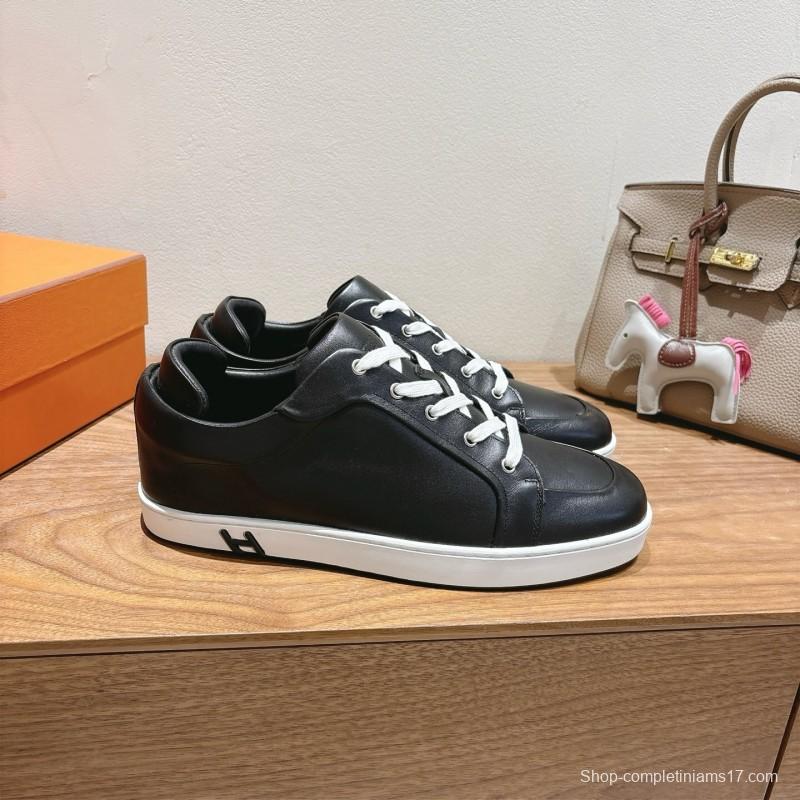 2025 Unisex Hermès Black Leather Sneakers AS00380