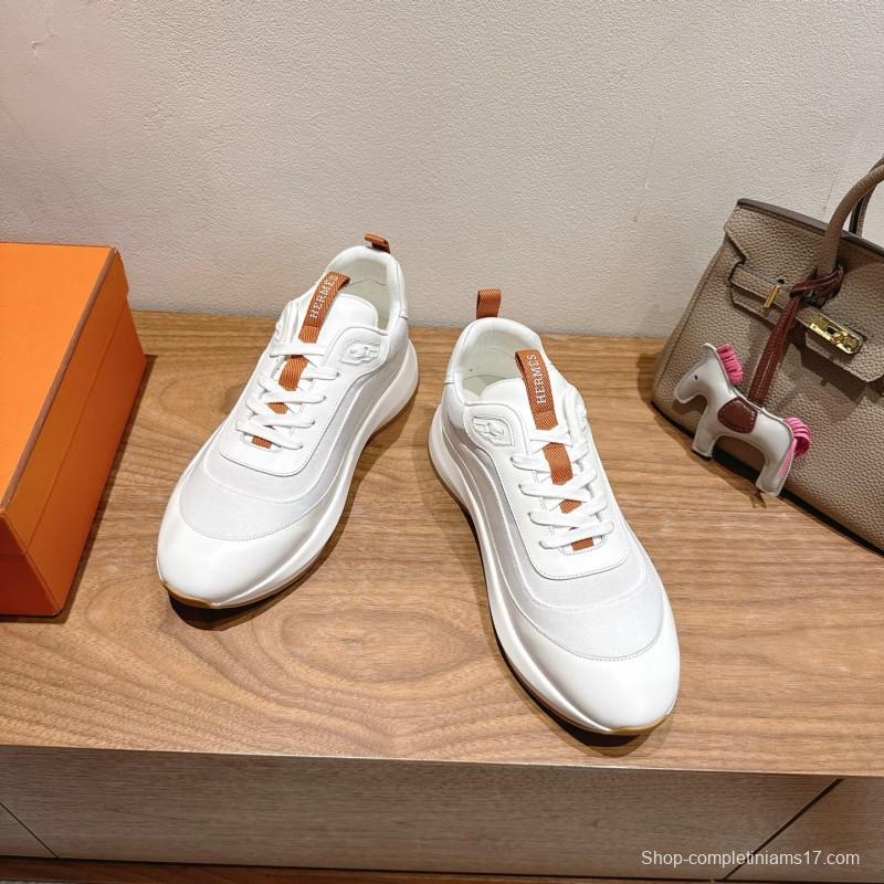 2025 Unisex Hermès White Leather Fabric Sneakers AS00400