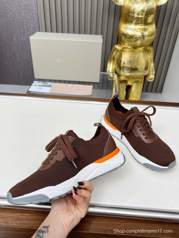 2025 Unisex Santoni Brown Orange Wool Blend Sneakers AS00320