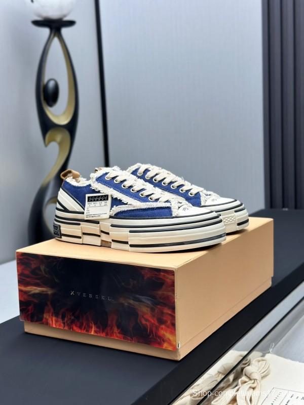 2025 Unisex XVESSEL Navy White Canvas Plimsolls Vulcanized AS00240