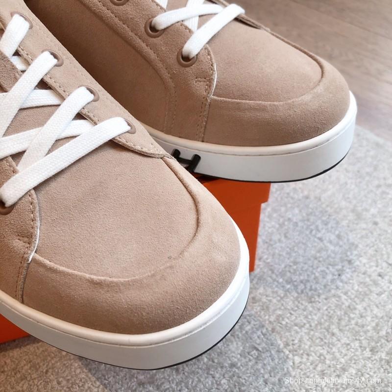 2025 Unisex H Beige White Suede Leather Sneakers AS00380