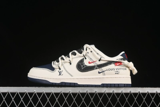 Nike SB Dunk Low LV Collaboration Strap Denim Black Swoosh Anniversary High-End Custom Low-Top Casual Skate Shoes - FC1688-220