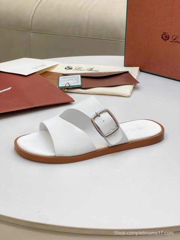 2025 Men Loro Piana White Leather Slippers AS00250