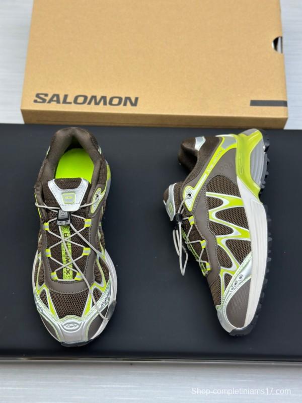 2025 Unisex SALOMON Brown White Cream Leather Mesh Sneakers AS00320