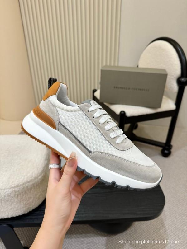 2025 Men Brunello Cucinelli White Orange Calfskin Leather Casual Sneakers AS00320