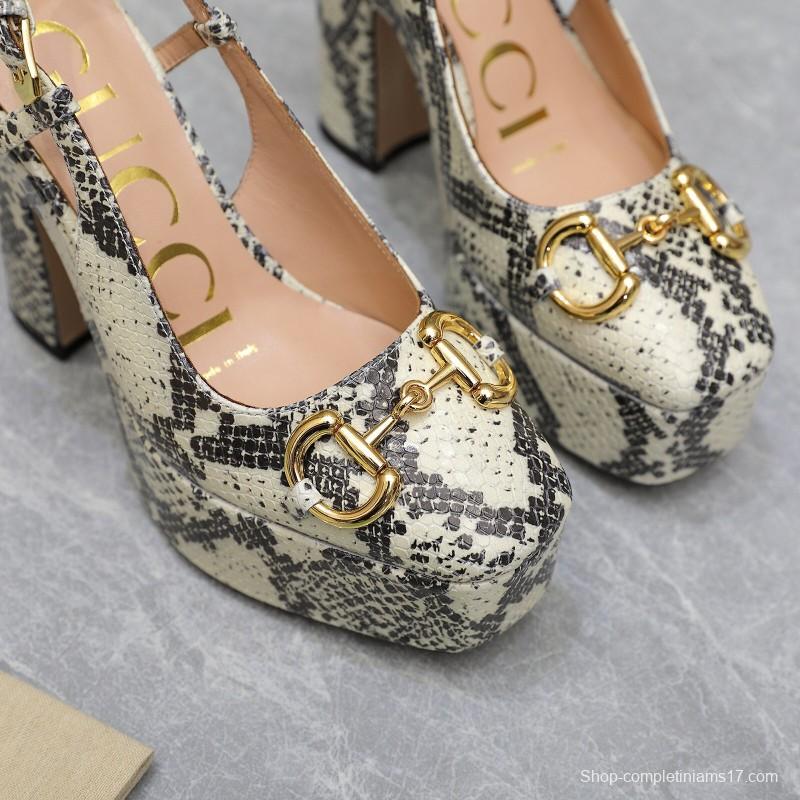 2025 Women Gucci Beige Black Leather Platform High Heels KFY00320