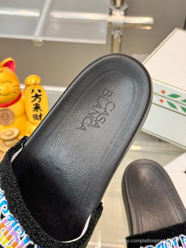 2025 Men CASA BLANCA Black Embroidery Slippers Original Embroidery KFY00160