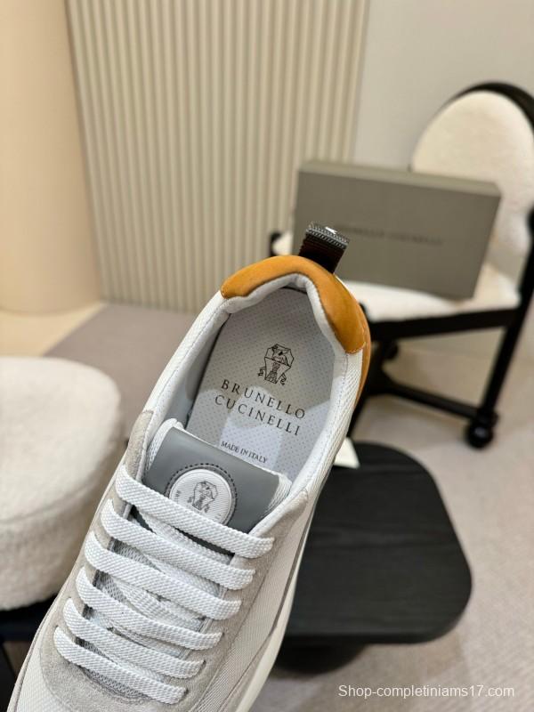 2025 Men Brunello Cucinelli White Orange Calfskin Leather Casual Sneakers AS00320
