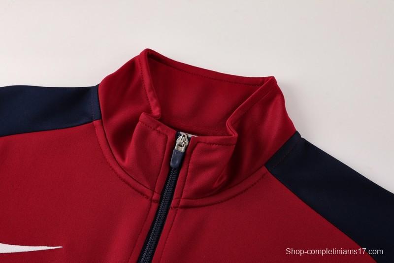 2025 Nike Red/Navy Full Hoodie Zipper Jacket +Long Pants