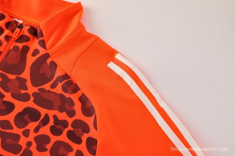 2025 Adidas Orange & Black with Leopard Print Pattern Half Zipper Jacket +Long Pants