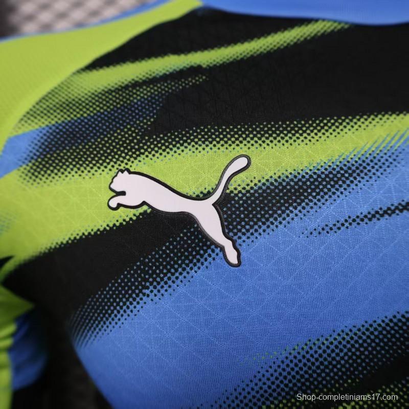 Player Version 25/26 Olympique de Marseille Neon Green Blue Black Gradient Stripe Jersey