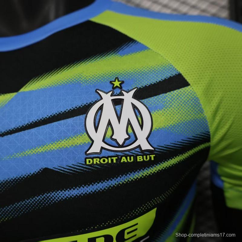 Player Version 25/26 Olympique de Marseille Neon Green Blue Black Gradient Stripe Jersey