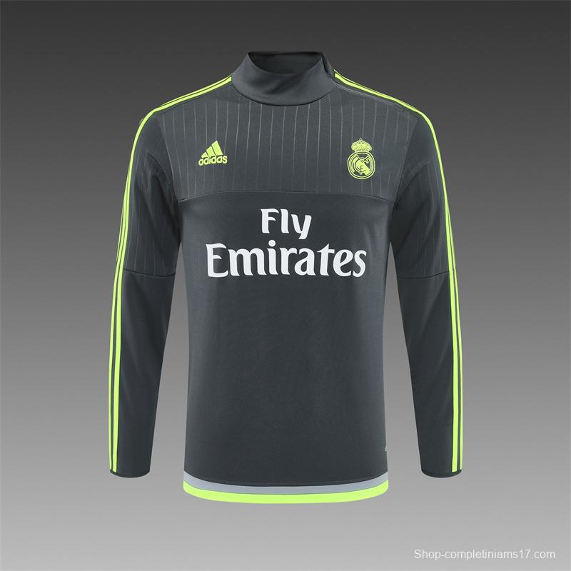 Retro 15/16 Real Madrid Dark Grey Half Zipper Jacket+Long Pants