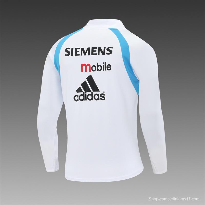 Retro 03/04 Real Madrid White Half Zipper Jacket