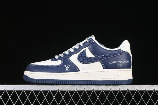 Nike Air Force 1 '07 Low LV Collaboration Navy Blue Cashew Flower Casual Sneakers - JP8028-009
