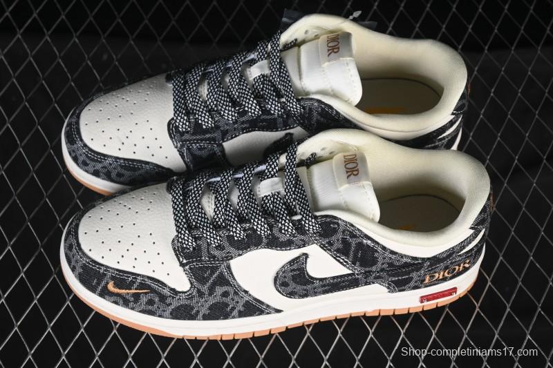 Nike SB Dunk Low Dior Collaboration Denim Print Low-Top Casual Skate Shoes - SD6688-001